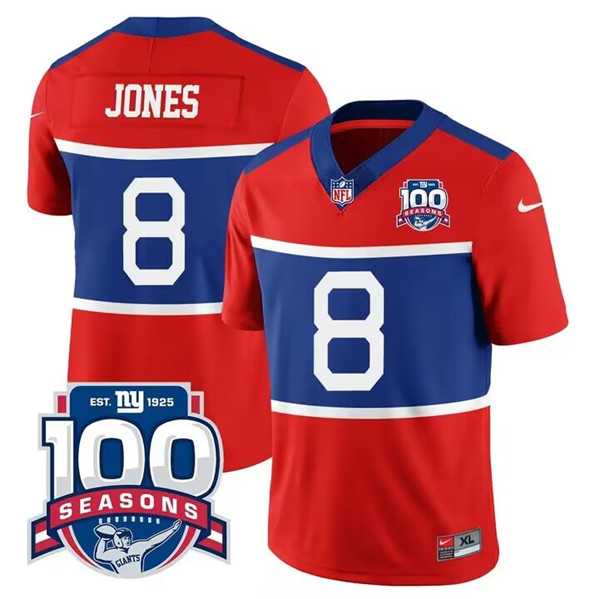 Men & Women & Youth New York Giants #8 Daniel Jones Century Red 100TH Season Commemorative Patch Limited Stitched Jersey